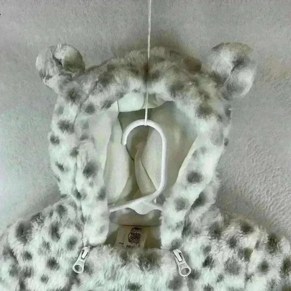 First Wish Baby Infant Snowsuit Sz 6-9 Months White and Tan Hand Covers 2 Zips - Picture 3 of 9